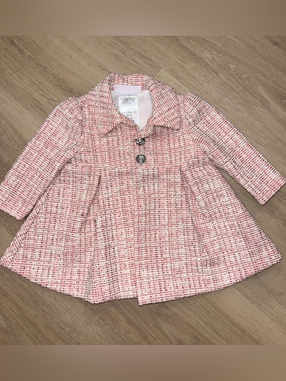 Bonnie Baby Pink Tweed Swing Coat Metallic 0-3M